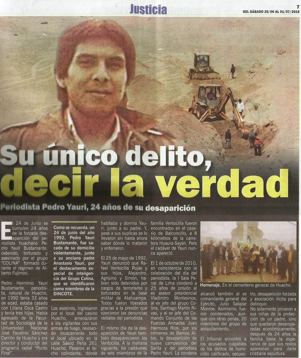 24 AÑOS DE LA MUERTE DE PEDRO YAURI