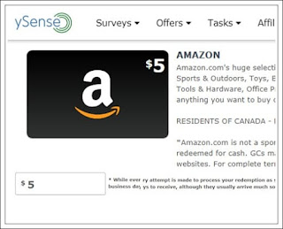 YSense: forma de recebimento - Gift Card Amazon