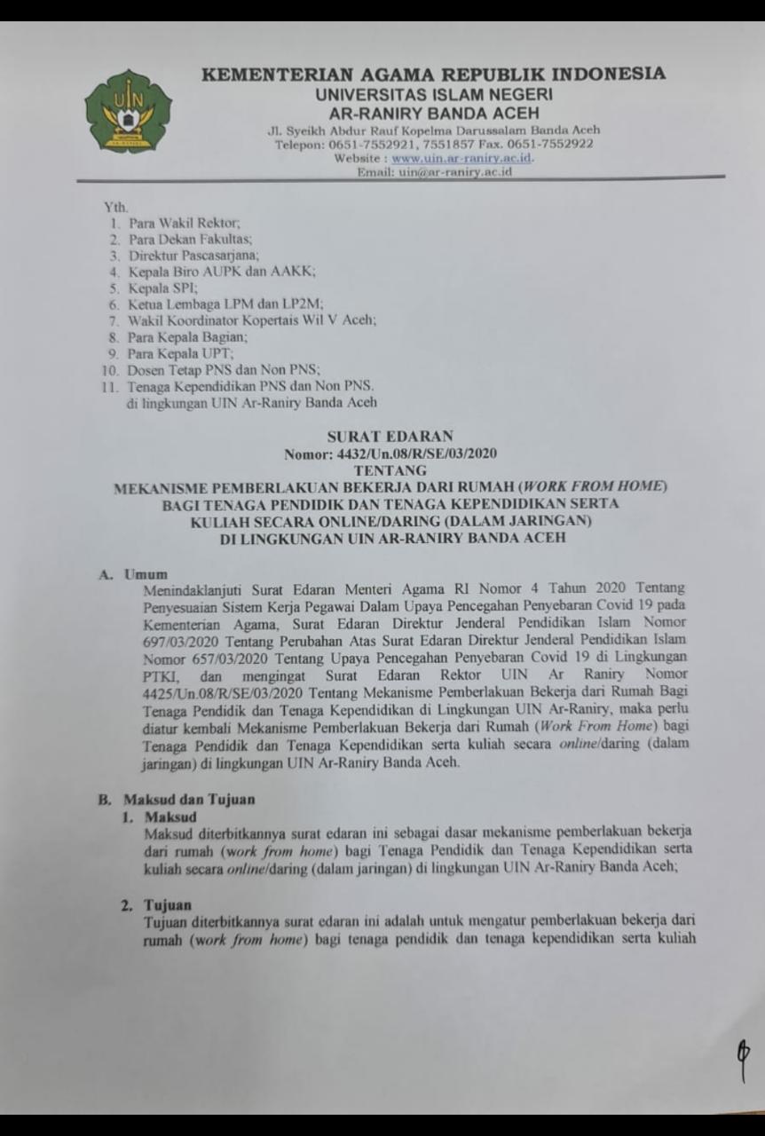 Selama Corona Ini Beberapa Keringan Untuk Mahasiswa Uin Ar Raniry