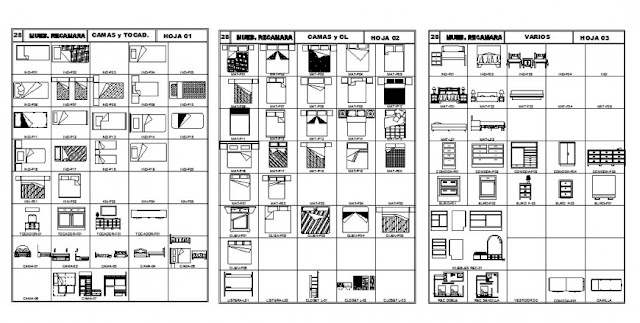 MISCELLANEOUS BEDROOM FURNITURE BLOCKS CAD DRAWING DETAILS DWG FILE