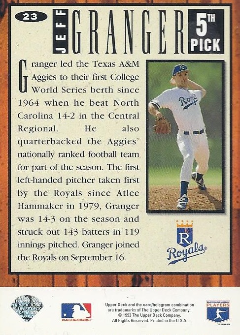 1994 Collector s Choice Card By Card 23 Jeff Granger