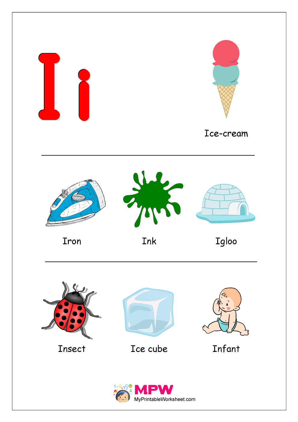 Things that start with F, G, H, I, J Alphabet Printable Worksheets for