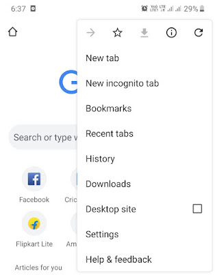 Google Chrome menu