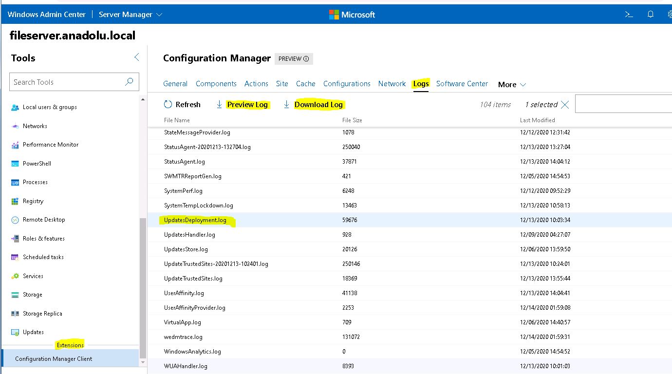 Özgür ŞENERDOĞAN SCCM / MECM Windows Admin Center Entegrasyonu.