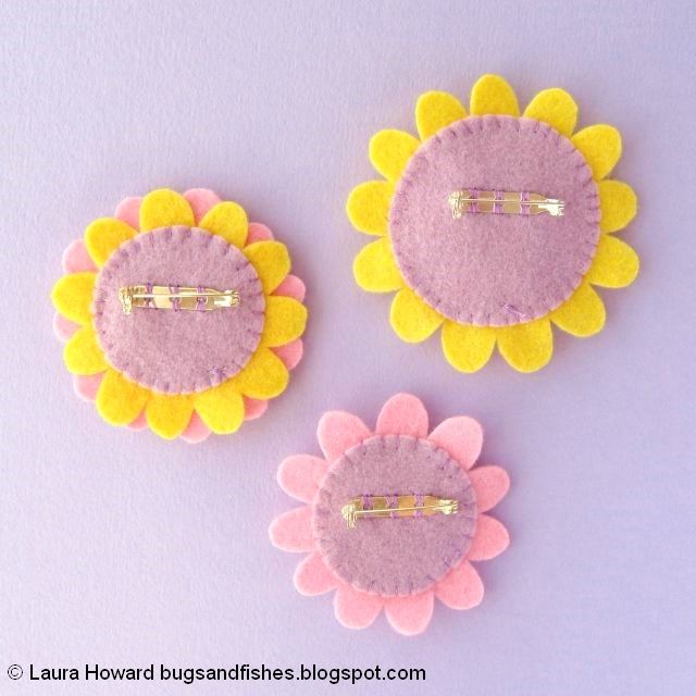 Felt Flower Brooches Tutorial: sew on the brooch backs