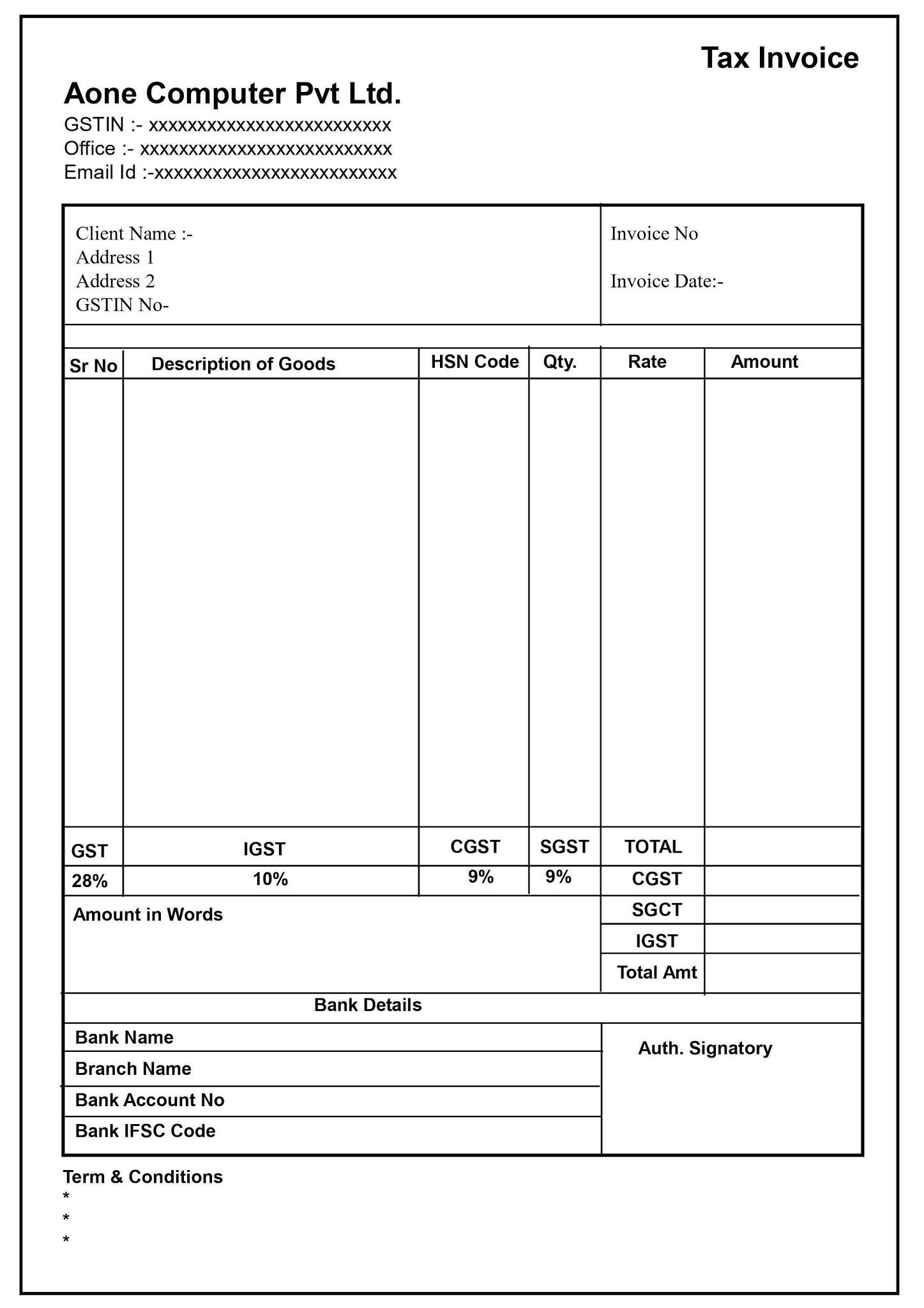Download GST Invoice Format in PageMaker File GST Invoice format in
