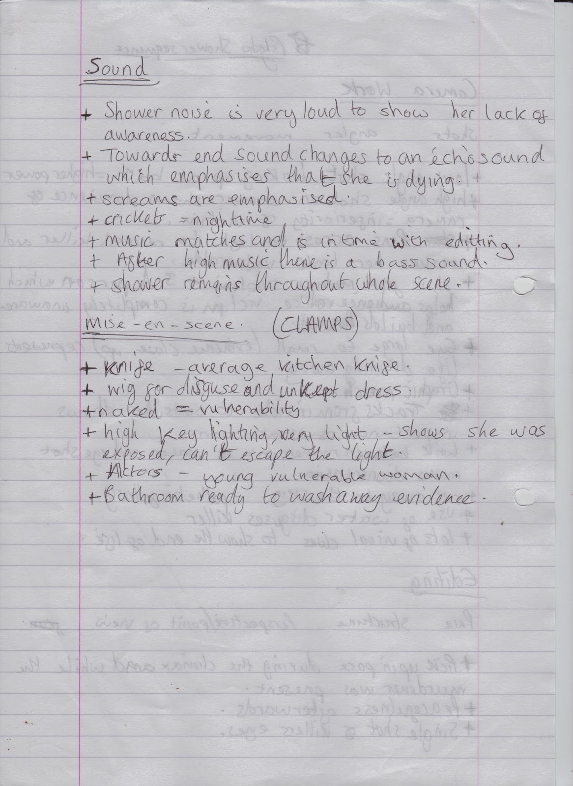 Tom Haynes Foundation Production Psycho Shower Scene Notes