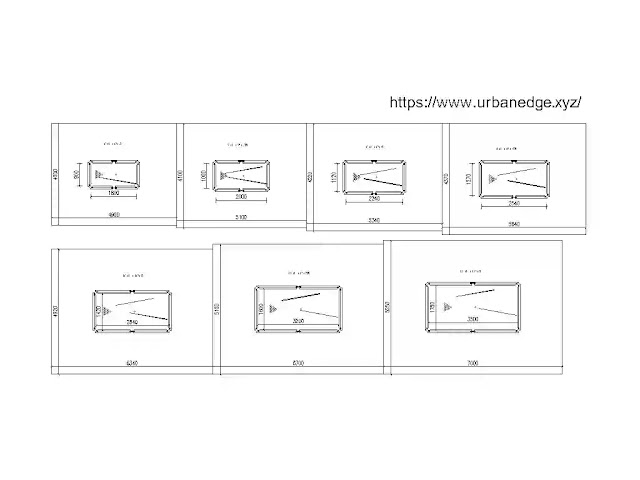 Snooker table & room size guide cad blocks, 5+ Snooker Table cad block