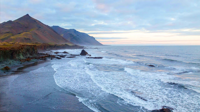 Beach, coast, mountain, sea wallpaper