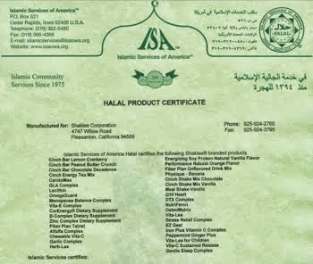 Shaklee Halal Certificate