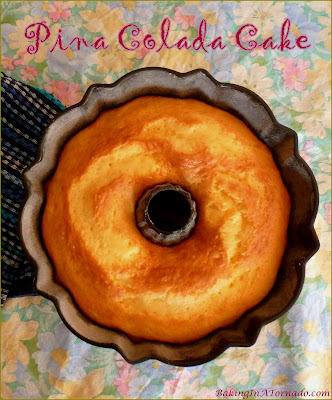 Pina Colada Cake, this quick and easy bunt cake has flavors that take you to the beach on a summer day. Mix, bake, glaze and you’re done. | Recipe developed by www.BakingInATornado.com | #recipe #cake