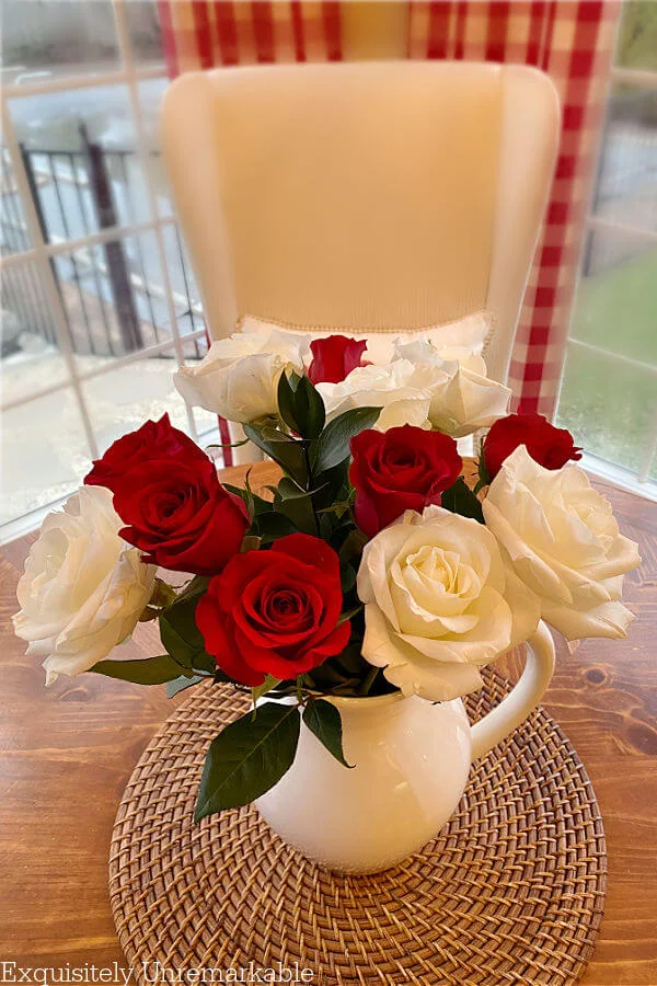 Red and White Roses In A Vase