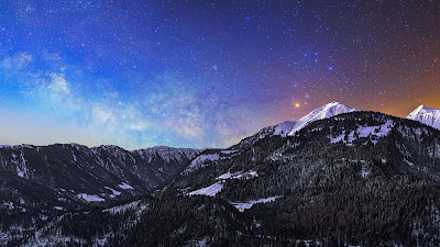 Mountains, Galaxy, Stars, Night, Long exposure