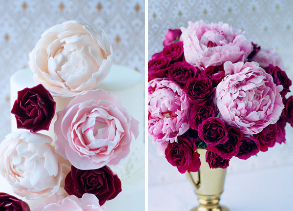 {table for two | recipe : almond cake with sugar peonies & roses}