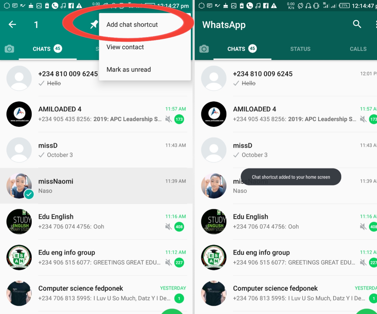 How to add the chats shortcut