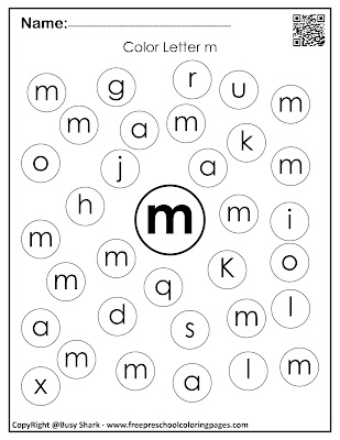 Letter M dot markers free preschool coloring pages ,learn alphabet ABC for toddlers