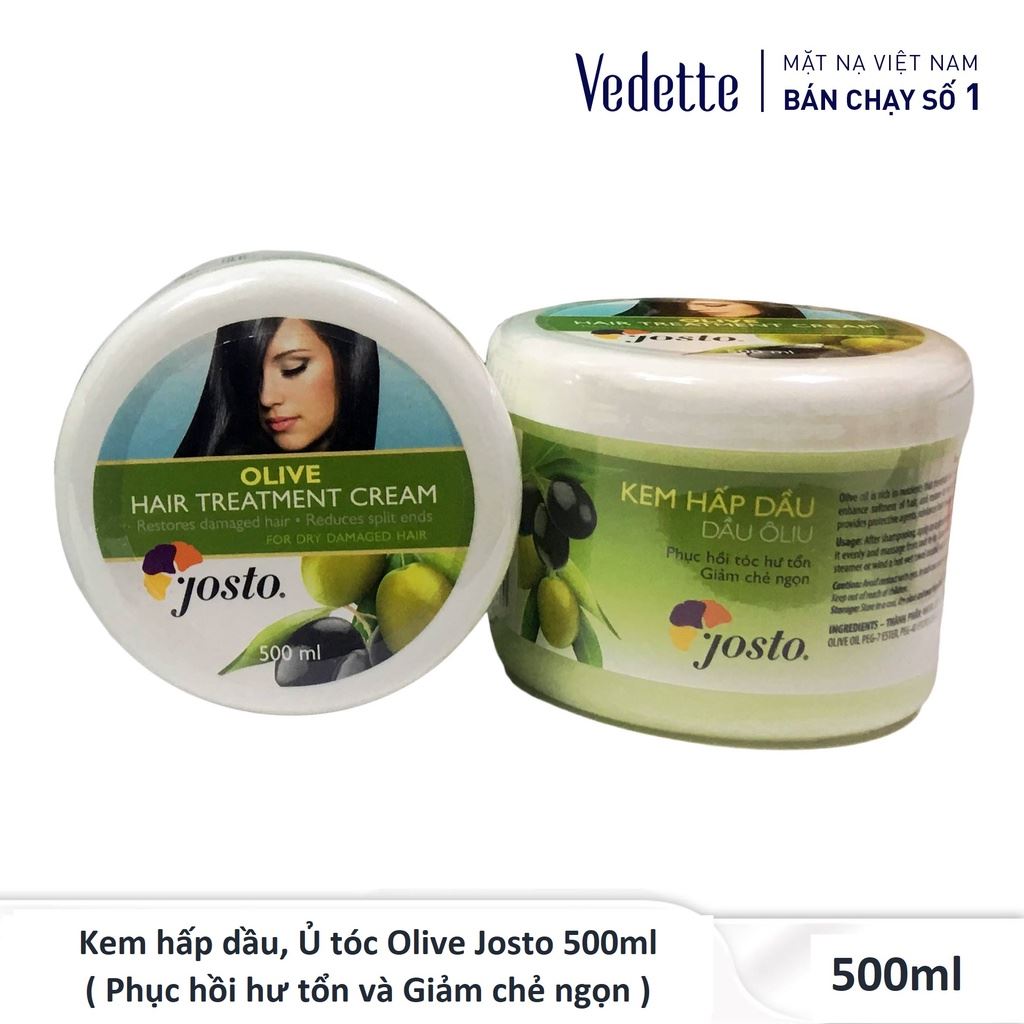 Kem hấp dầu, Ủ tóc Olive Josto 500ml – Phục hồi hư tổn và Giảm chẻ ngọn