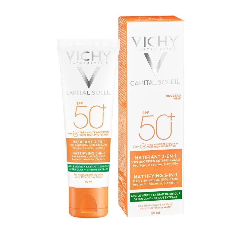 Vichy Kem chống nắng cho da dầu mụn, chống lão hóa Capital Soleil Mattifying 3-In-1 SPF50 50ml