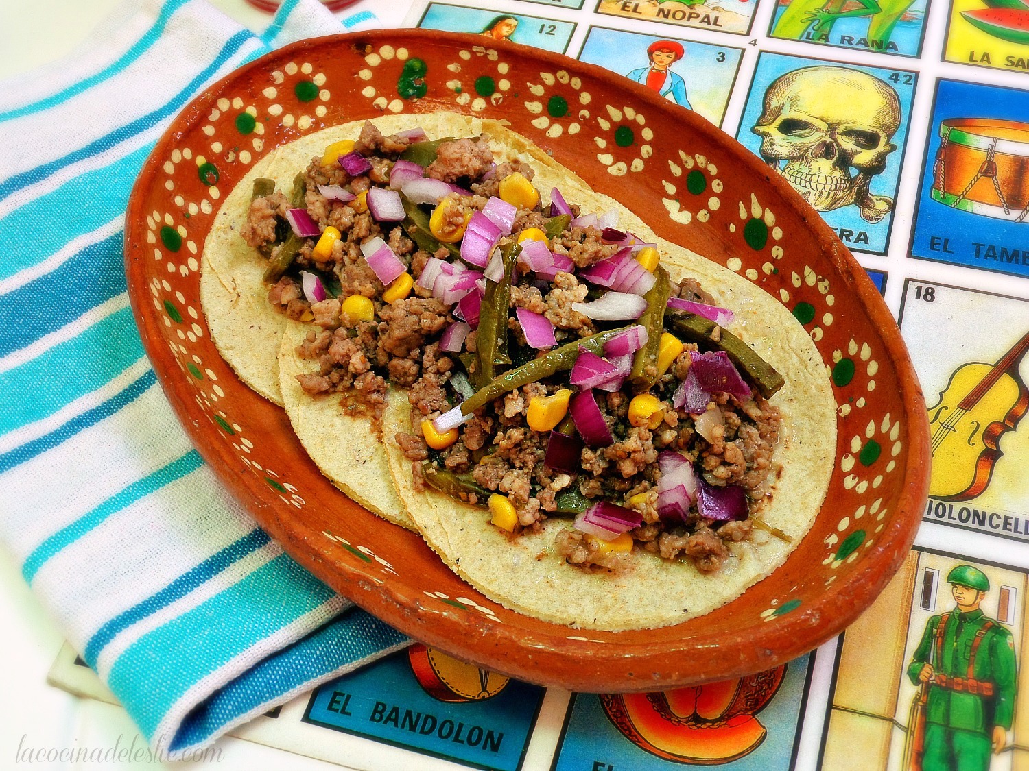 Salsa Verde Ground Beef Tacos w/ Corn and Nopales La Cocina de Leslie