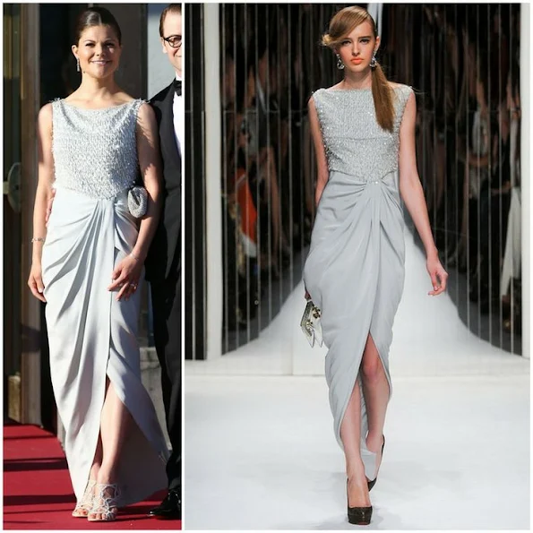 Crown Princess Victoria of Sweden wore Jenny Packham Dress in Blue