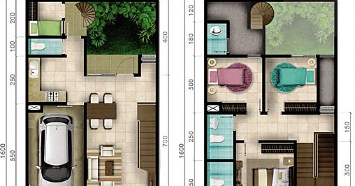LINGKAR WARNA Denah  rumah  minimalis  ukuran  7x16 meter 4  kamar  tidur 2 lantai tampak depan