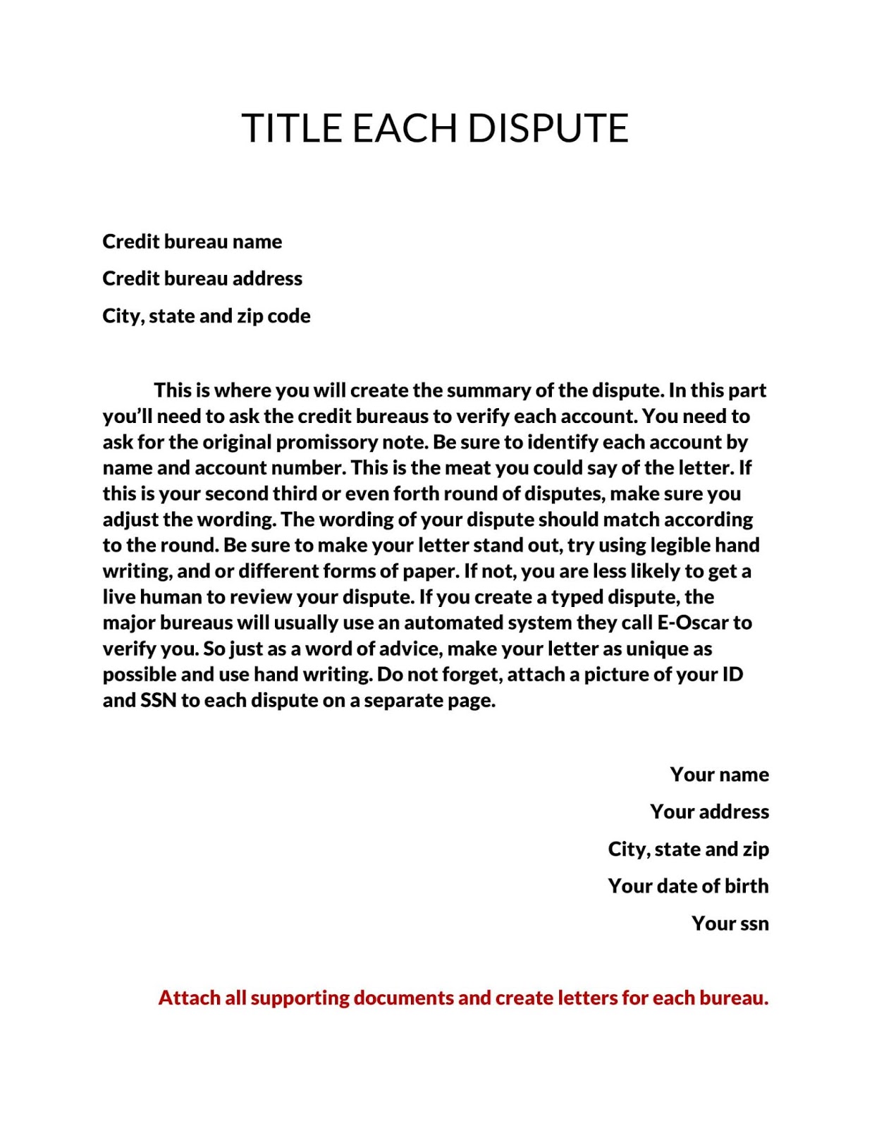 609 Dispute Letter To Credit Bureau Template Letter Format