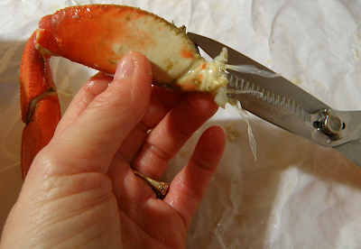 Using Shears on Crab Leg