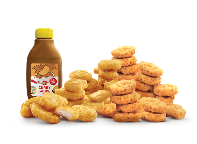 Mcdonald's S'pore new Spicy Nuggets, Curry Sauce Bottle, French Onion Shaker fries, Kit Kat Mcflurry  and Sweet Potato cone