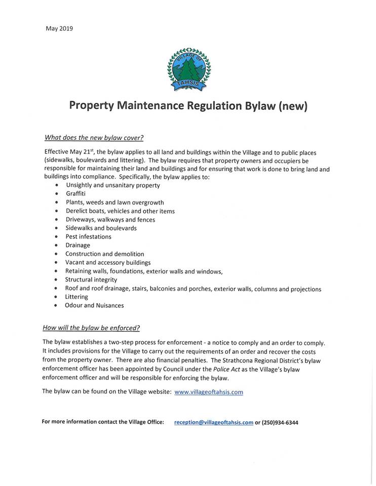 Tahsis Living New Maintenance Bylaw