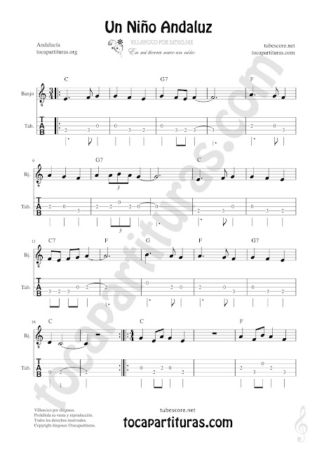  Punteo del Villancico Un Niño Andaluz Tablature Banjo Sheet Music with chords 