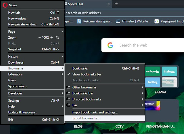 Eksport Bookmarks Opera Browser