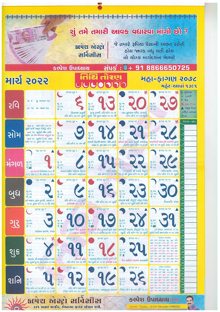 Tithi Toran Gujarati Calendar May 2022