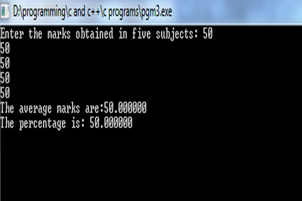 C Program 5: To find the average and percentage of marks obtained ~ 100 ...