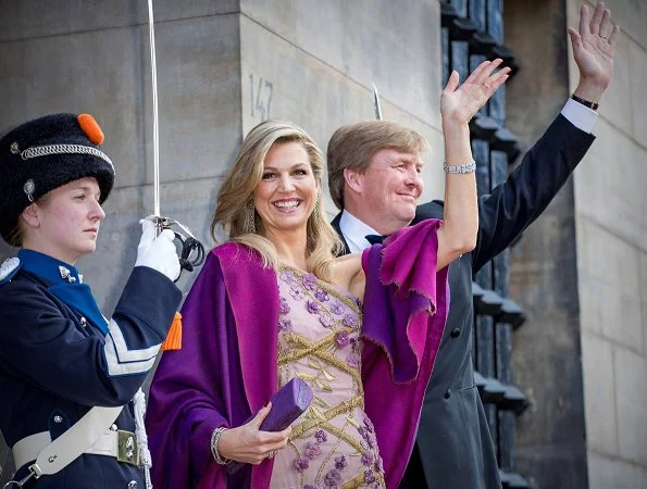 Queen Maxima host a dinner to celebrate King Willem-Alexander's 50th birthday in the Royal Palace Queen Maxima wearing Jan Taminiau gown