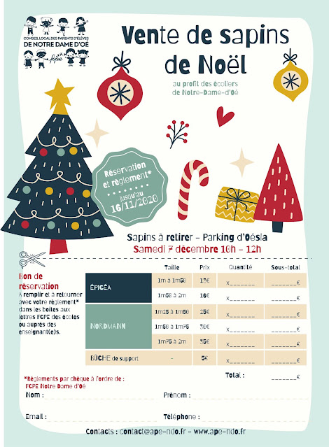 Notre Dame d'Oé: APE renouvelle l'opération "Vente de Sapin de Noêl" au profit des écoliers 