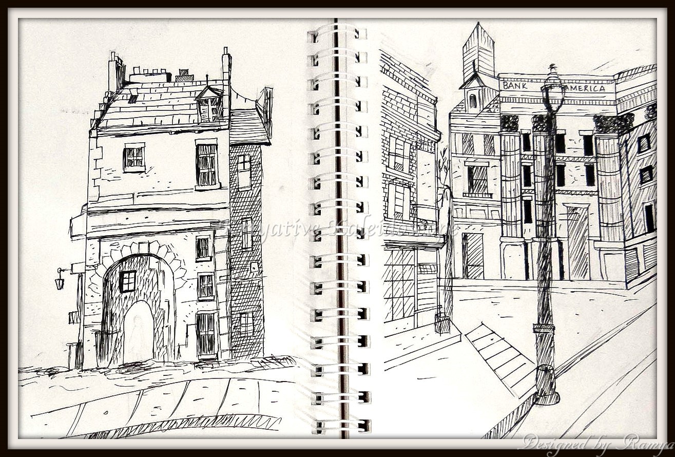 KRIYATIVE KALEIDOSCOPE SIMPLE URBAN SKETCHES USING FOUNTAIN PEN