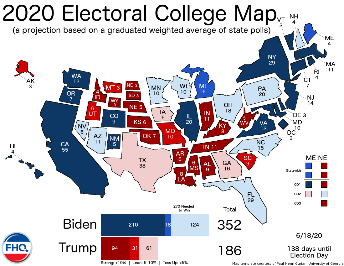 state map for 2020 election Frontloading Hq The Electoral College Map 6 18 20 state map for 2020 election