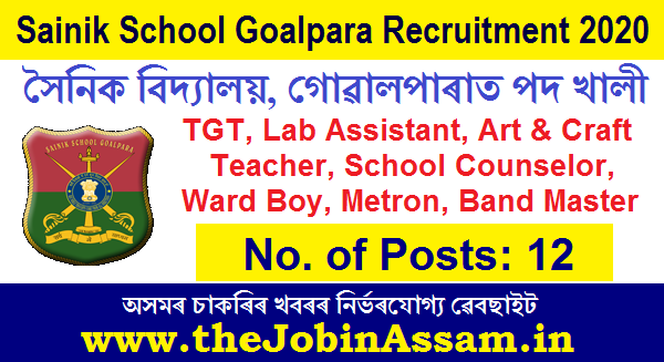 Sainik School, Goalpara Recruitment 2020