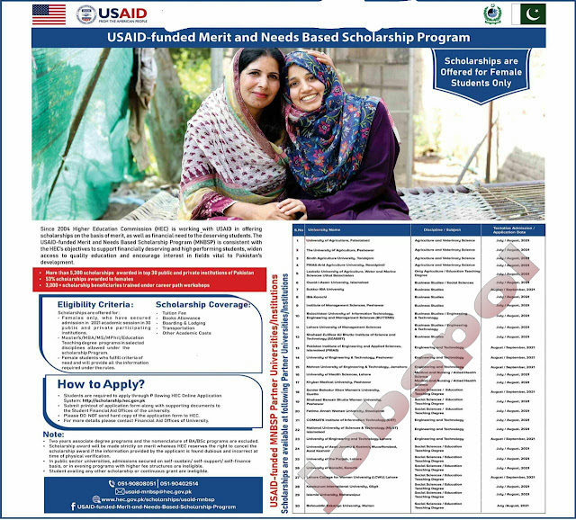 USAID-Funded Merit and Needs Based Scholarship Program 2021