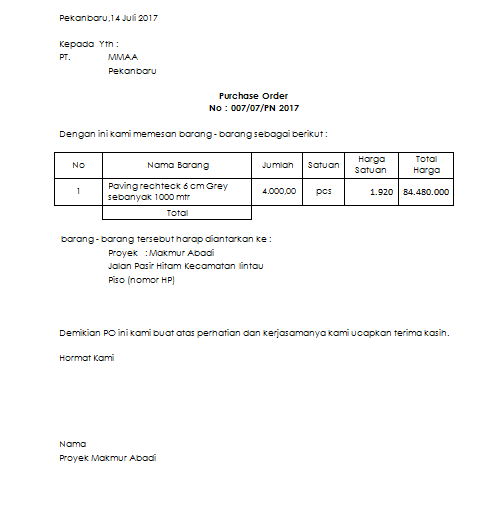 d4t4 kul14h purchase order po contoh purchase order word