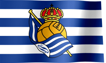 The waving flag of Real Sociedad with the logo (Animated GIF) (Bandera Real Sociedad)