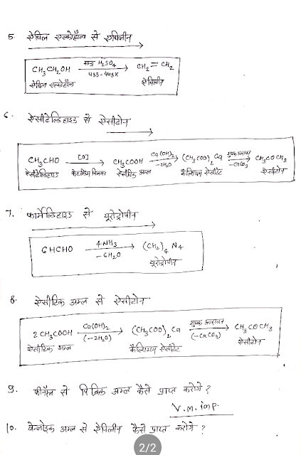 Mp Board class 12 Chemistry imp reactions , mp board class 12 Chemistry imp Question