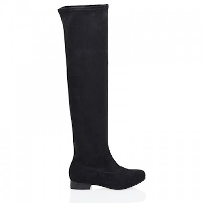 HELINA BLACK FAUX SUEDE THIGH HIGH LOW HEEL BOOTS