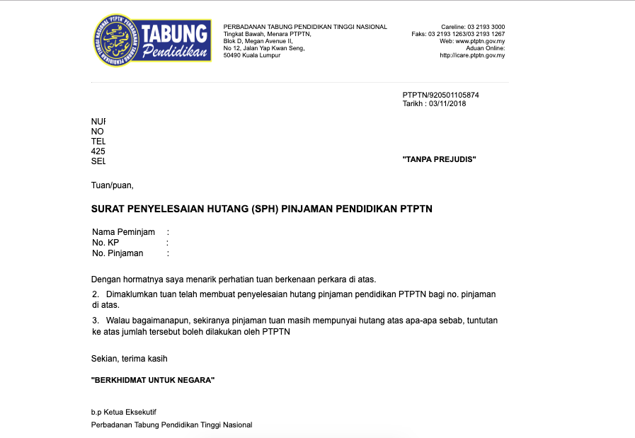 Contoh Surat Penyelesaian Hutang Kereta