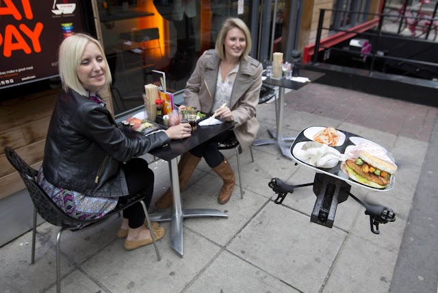 A flying tray that delivers food
