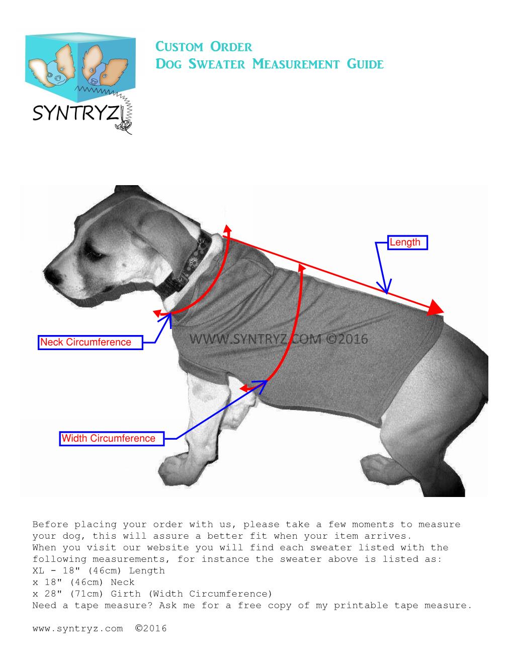 Dog Sweater Measurement Guide SYNTRYZ Stitches