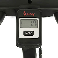 Sunny Health & Fitness Pro II Indoor Cycle's digital monitor, image, displays time, speed, distance, RPM, odometer, scan, calories burned & pulse