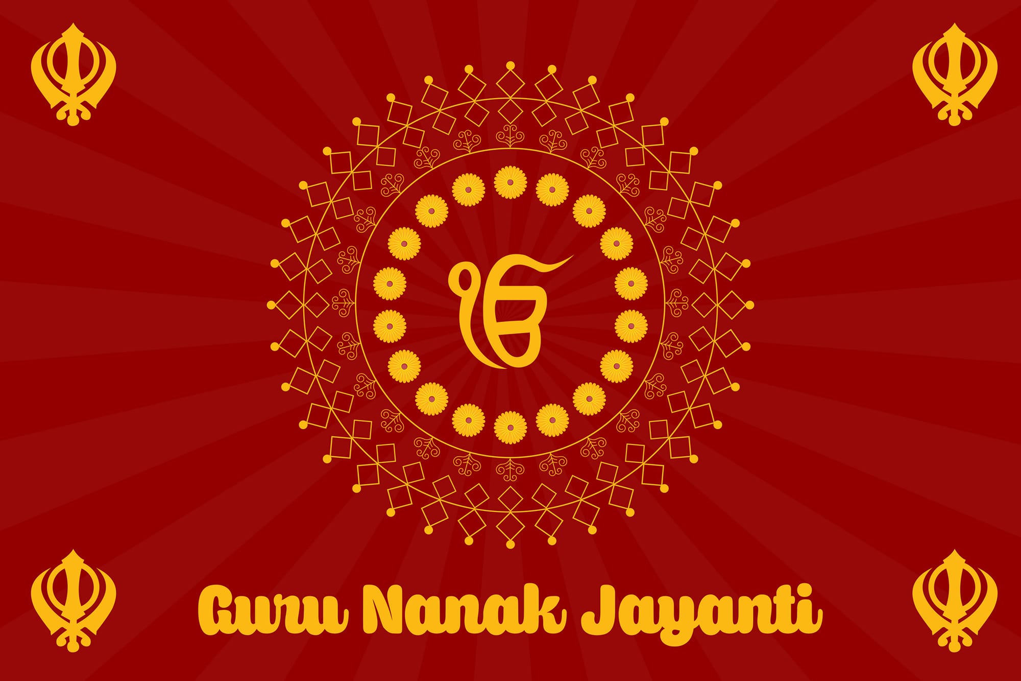 Creative Guru Nanak Jayanti festival free vector illustration design with traditional patterns and symbols