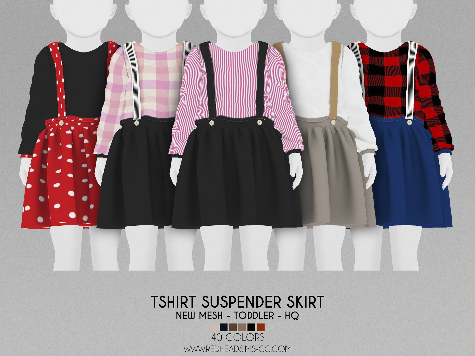 TODDLER TSHIRT SUSPENDER SKIRT REDHEADSIMS CC