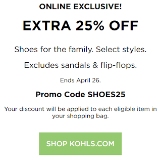 Kohls coupon 25% OFF Shoes for the family